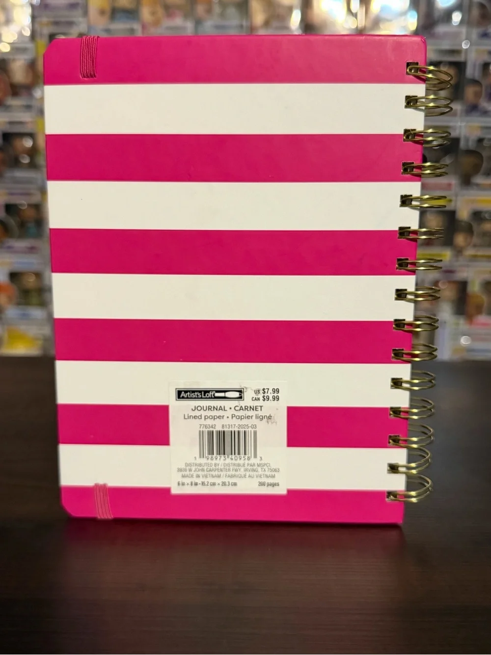 Noted Pink & White Striped Spiral Notebook with Elastic Closure